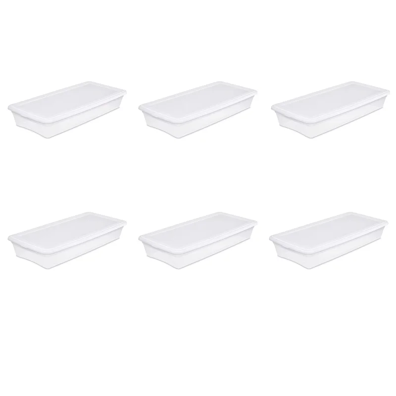 

Sterilite 41 Qt Storage Box Clear Base White Lid Set of 6