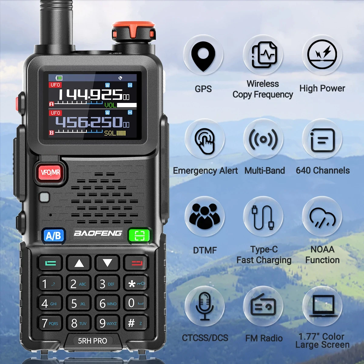 Baofeng UV-5RH PRO GPS Walkie Talkie Multi Band Draadloze kopieerfrequentie NOAA Type-c Lange afstand UV-5R Tow Way Ham Radi 2