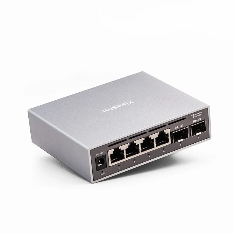 XikeStor 베이직 L2 관리형 네트워크 4포트 2.5G RJ45 및 2포트 10G SFP+ VLAN/포트 통합/Pon 스틱 ONU 지원