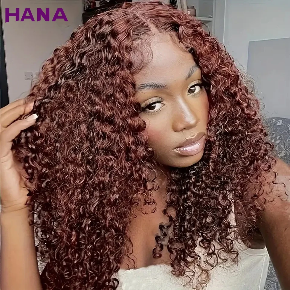 

180% Density Short Reddish Brown Kinky Curly Bob Wig Human Hair Wig Women Pre Plucked Short Bob 13x4 Lace Frontal Wig Curly Wigs