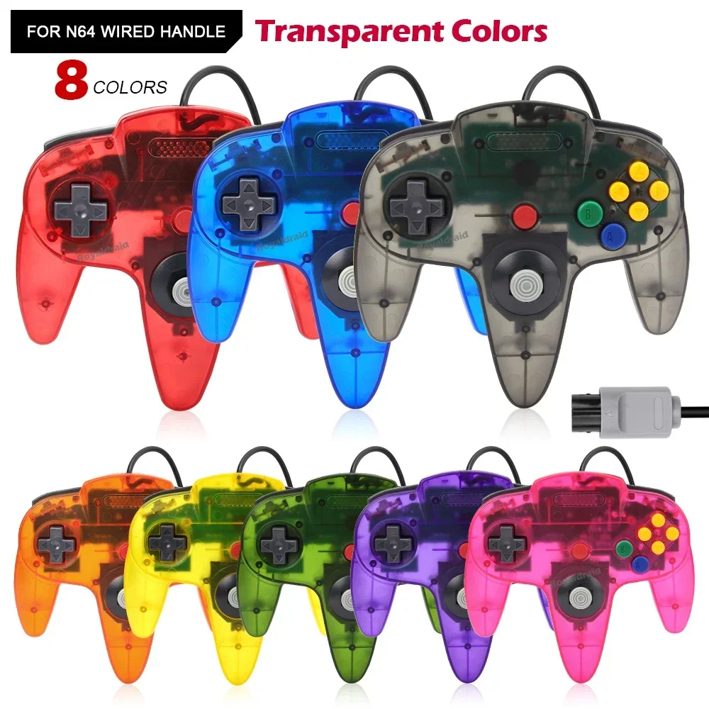 8 ألوان لوحة ألعاب سلكية لوحدة التحكم N64 Joypad التحكم ل N64 عصا التحكم الكلاسيكية ريترو لعبة وحدة التحكم غمبد الملحقات