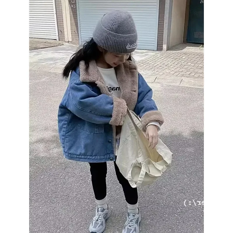 Autumn Winter Children Big Boy Outerwear Coat Fleece Thicken Warm Toddler Boys Denim Jacket Kids Girls Parkas 2-11 Yrs