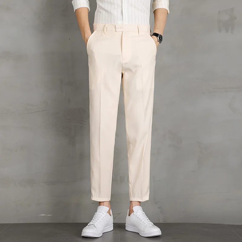 BROWON Brand Summer Men Dress Pants Solid Color Fashion Thin