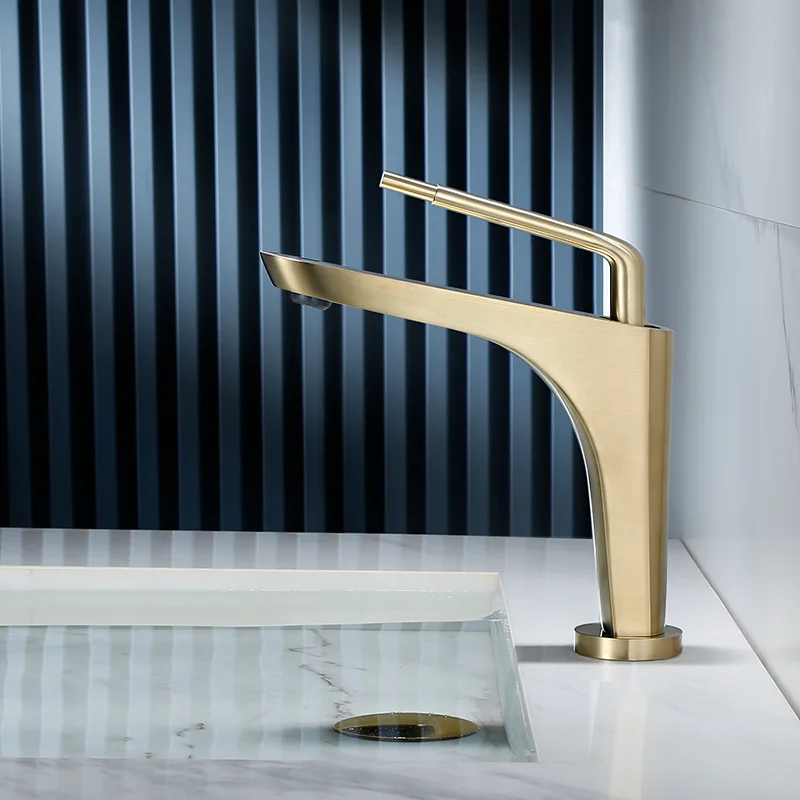 

Basin Faucet Bathroom Single Lever Sink Faucet Crane Solid Brass Brush Gold Sink Faucet Hot and Cold Water Tap