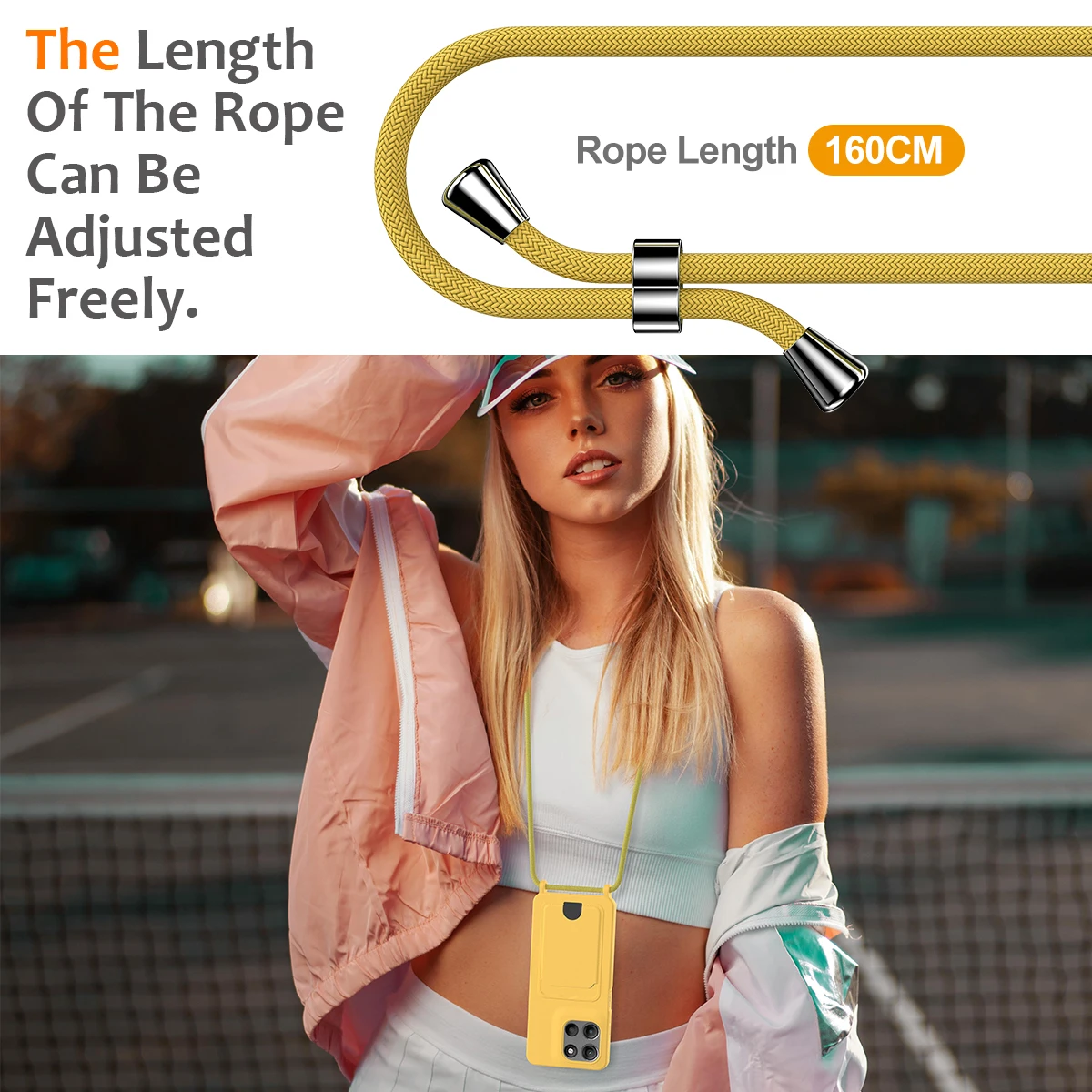 Card Slot Case with Adjustable Lanyard - TPU Soft Silicone Skin, Anti-Fall Cover