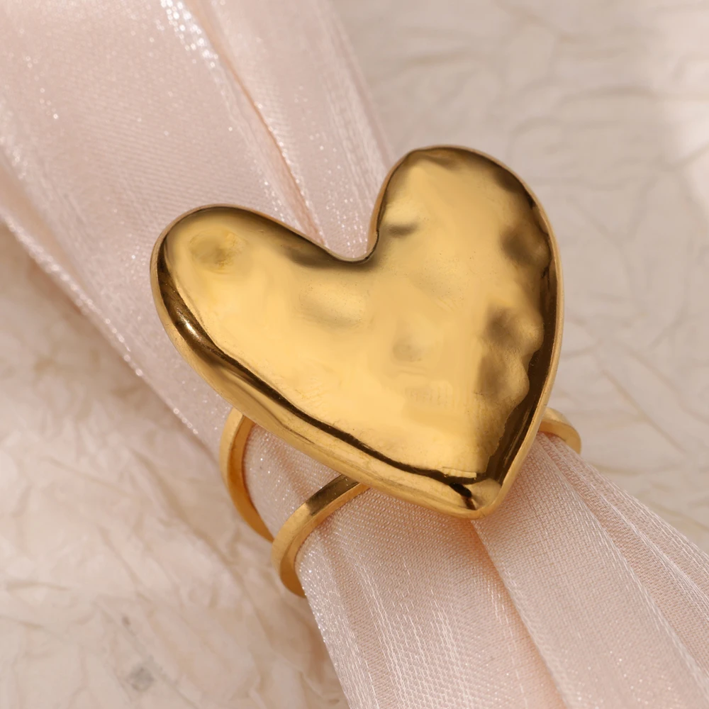 Stainless Steel Ring Key feature: Heart Texture Rings Gold Color
