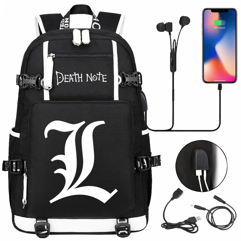 

New Anime Death Note USB Boy Girl School Book Bags Large Capacity Teenagers Student Schoolbags Women Men Laptop Backpack