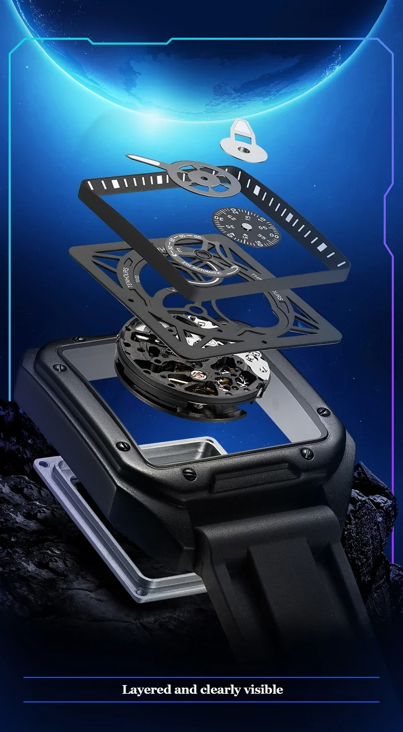 AILANG 2025 Herren Skelett Automatik-Mechanische Uhr Leuchtend Wasserdicht Quadratisches Großes Zifferblatt Modische Herrenuhr 41mm Zifferblatt – Detail 6