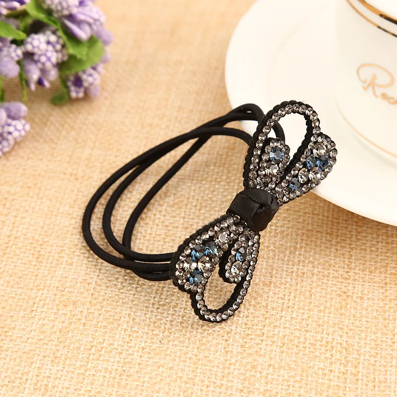 

Simple Women Ponytail Holder Headwear Rhinestone Bowknot Elastic Hair Bands Girl Fashion Headdress Full Diamond Hair Accessories
