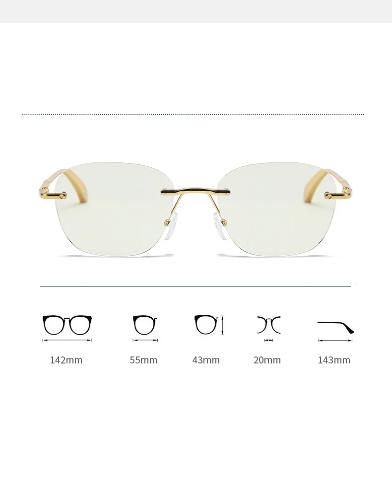 Internet-berühmte photochrome Lesebrille, modischer Trend mit abgeschrägten Kanten und randlosem Design 3004 – Detail 11