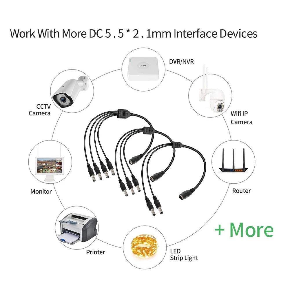 Cavo Divisore Alimentazione CCTV 12V – Da Femmina 2.1mm A 2/3/4/5/6/8 Maschi – Universale