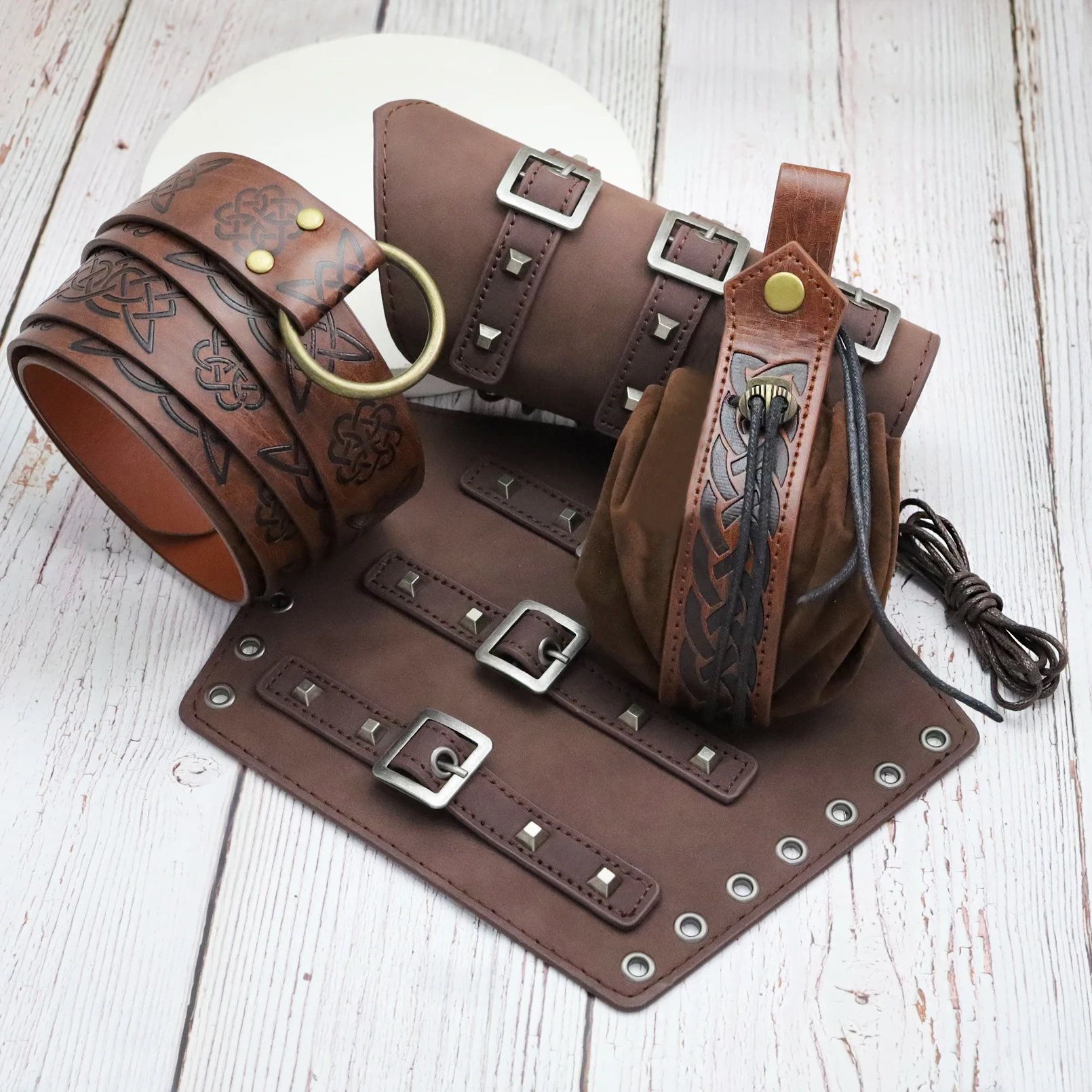 Halloween Costume Accessories Set Medieval Renaissance Knight Belt Viking Vintage Sac Cosplay Props Leather Waist Belt for Men