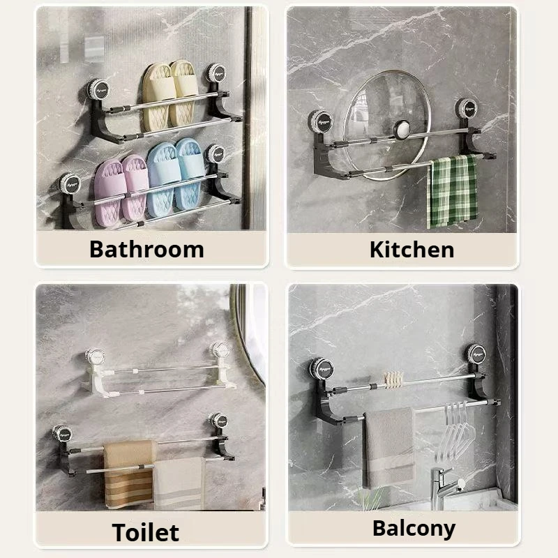 Aluminum Suction Cup Towel Rack Retractable Bathroom Storage Rack No Drilling Wall Hanging Towel Shelf Bathroom Accessories