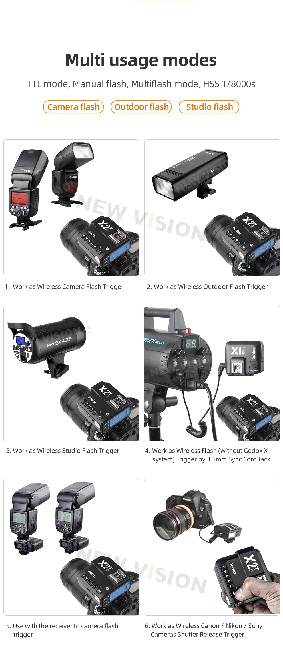 X2T-C X2T-N X2T-S X2T-F X2T-O 2.4G Wireless Flash Trigger Transmitter TTL HSS fo