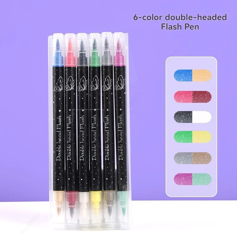 12/96 Farben Glitzer-Textmarker-Set, Doppelspitzen-Glitzermarker, Weiche Pinselstifte, Schimmernde Stifte für DIY, Handkonto-Kunstbedarf – Detail 5