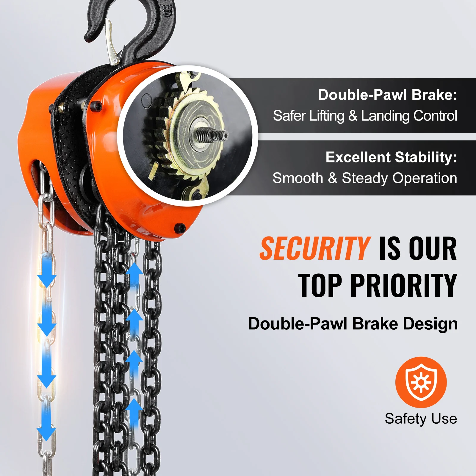 Manual Hand Chain Hoist VEVOR 1/2/3T Manual Hand Chain Hoist G80 Galvanized Carbon Steel with Double-Pawl Brake Auto Chain Leading 360&deg; Rotation Hook