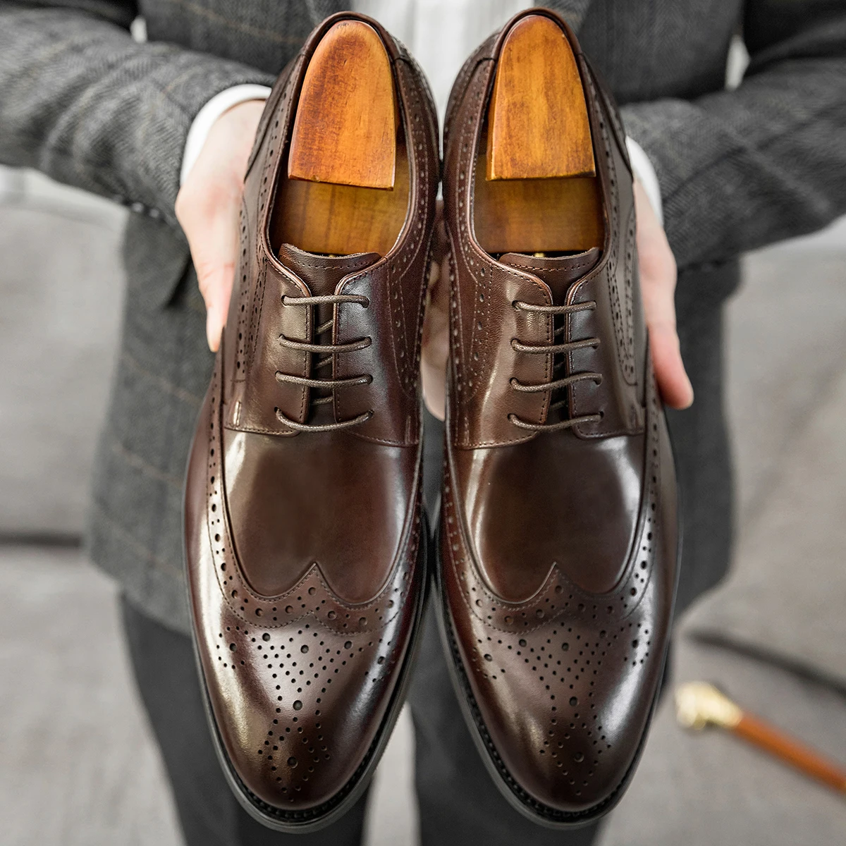 Hanmce Shoes For Men Multi-color Fashion Breathable Leather Businese Wedding Brogue Shoes