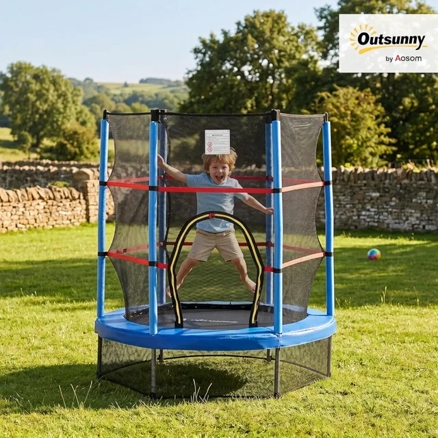 55" Mini Trampoline for Kids with Enclosure Net, Springless Design, Safety Pad, Indoor Outdoor Toy, Gift for Ages 3-6