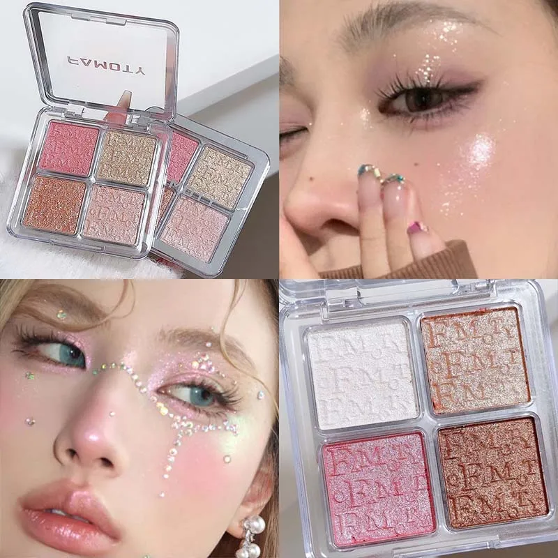 4 Colors Diamond Highlighter Powder Palette Glitter Face Contour Brighten Makeup Shimmer Three-dimensional High Light Cosmetic