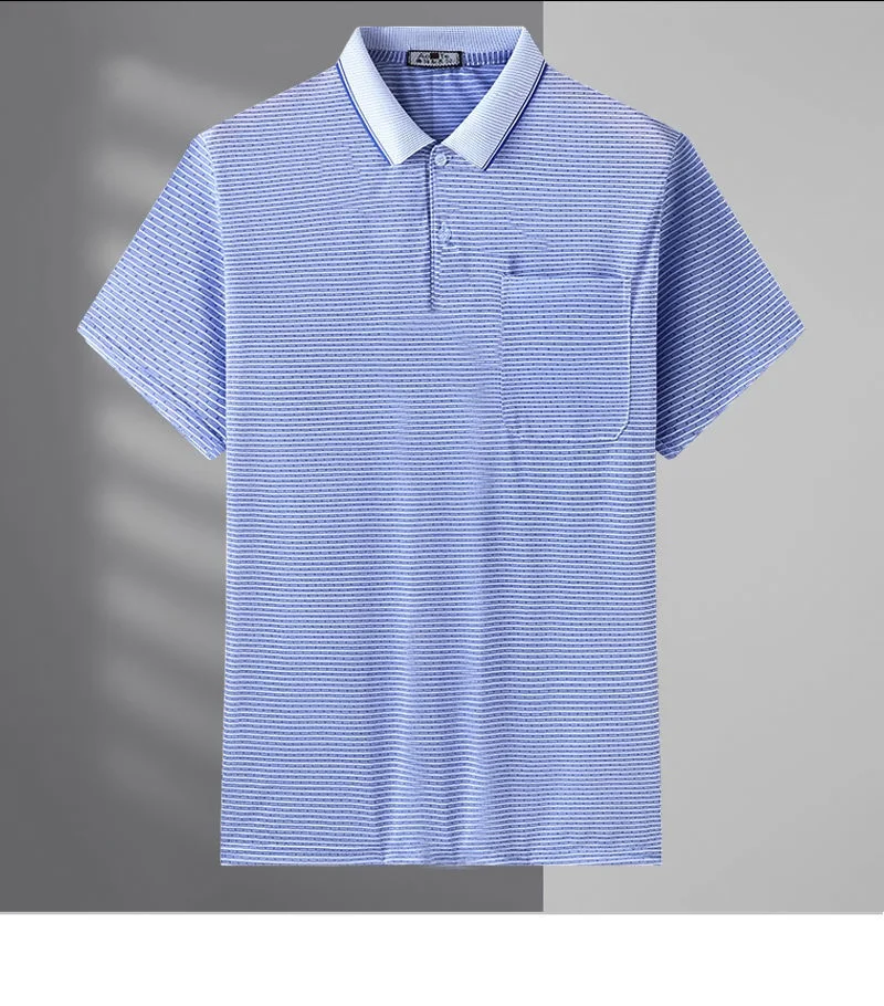 2023 New Men's T-shirt Short Sleeve Polo-Neck Commuter Summer Basic Fashion Casual All-match England Striped Pockets Pullovers 18 S991db96c41414044a024ec34e21efca8a