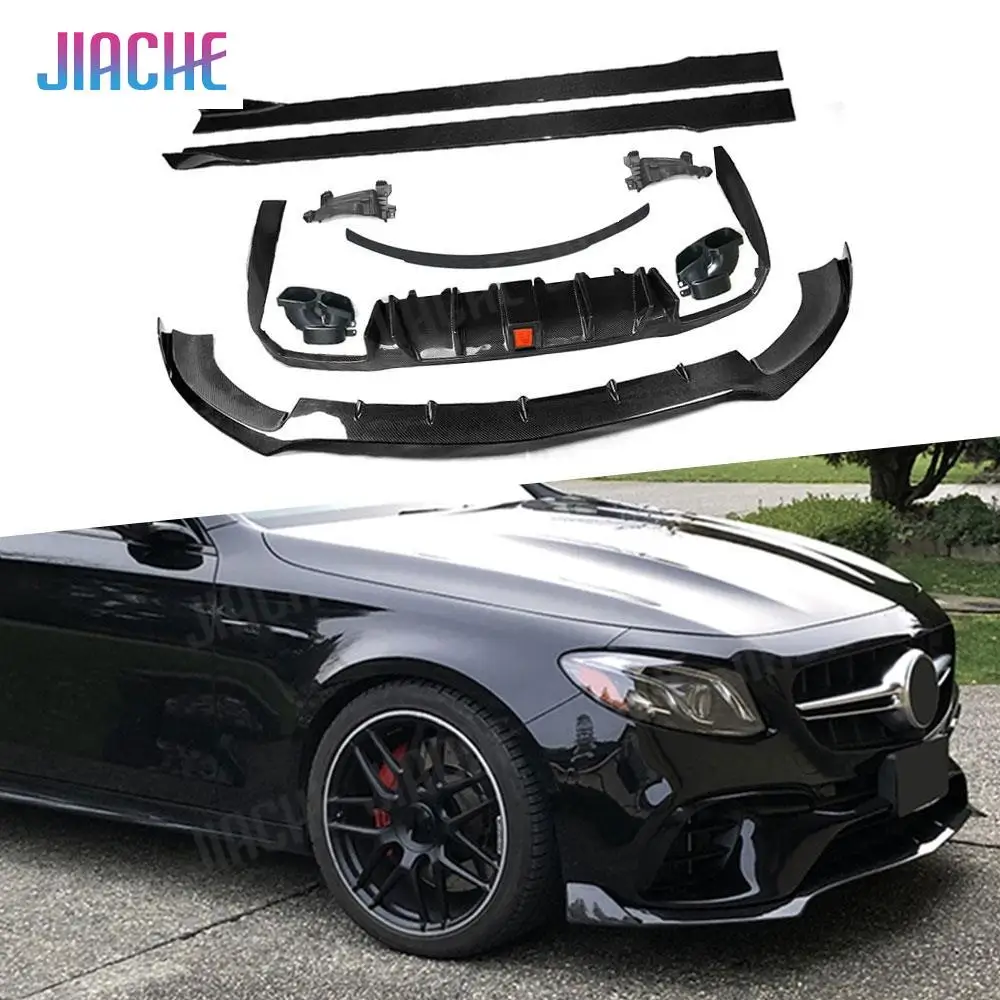 

Rear Diffuser with Exhaust Front Lip Bumper Side Skirts Rear Wing Support Brackets for Benz W213 E63 AMG 2017+Rear Spoiler