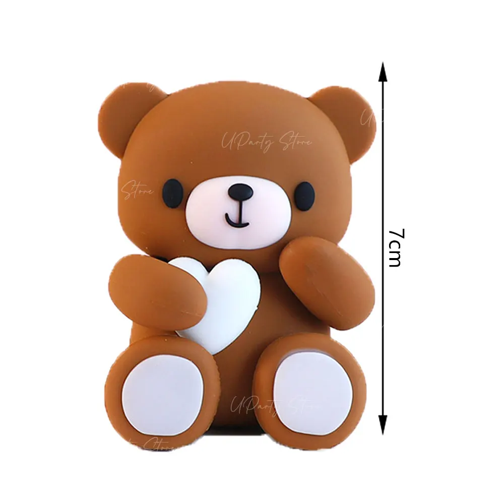 Pink Bear & Rainbow Cake Toppers Set - Baby Shower & Birthday Decorations