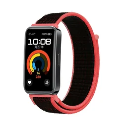 Nylon Loop Strap for Smartwatch - Sport Replacement Wristband Bracelet Accessory (Black Red)
