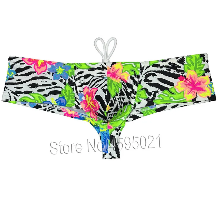 Men's Cheeky Boxer Colorful Soft Swimwear Board Surf Swim Bikini Drawstring Skimpy Swimsuits