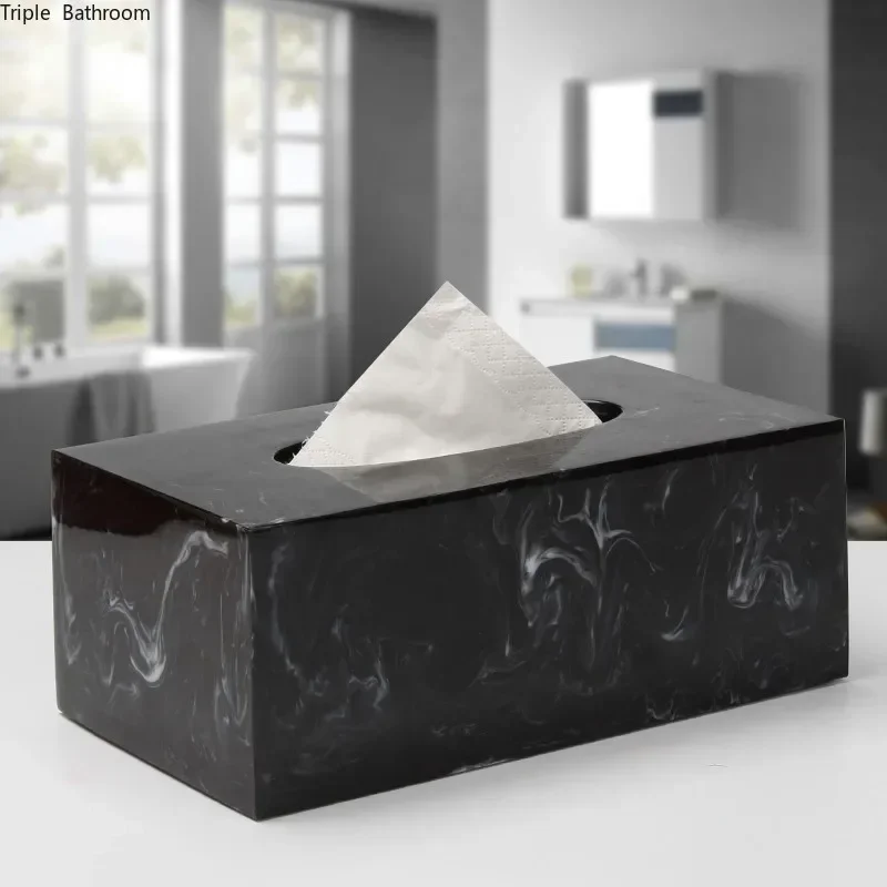 Rectangular Marble Texture Resin Facial Tissue Box Kitchen Office Car Napkin Holder Paper Towel Dispenser Container Home Decor 4