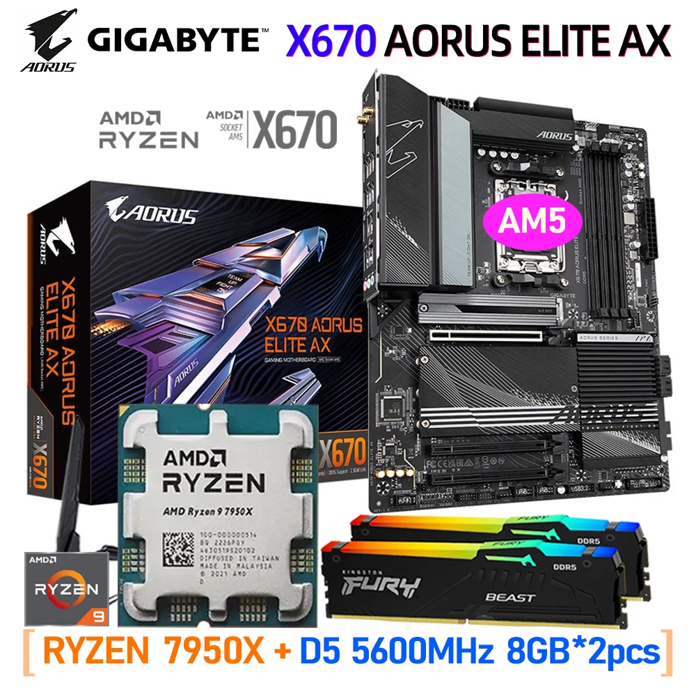 GIGABYTEX670AORUSELITEAXMotherboardDDR5AMDRYZENR97950XCPU