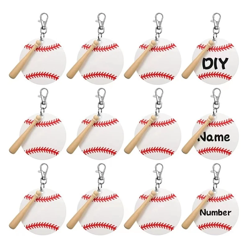 36 Pcs Baseball Acrylic Keychain Blanks  Acrylic Baseball Blanks  Hooks Baseball Keychain Wood Bat