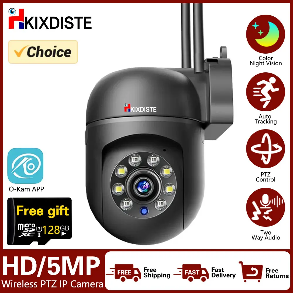 O-KAM 5MP Mini WiFi PTZ Camera Outdoor Baby Monitor Wireless CCTV Security Camera Humanoid Automatic Tracking Color Night Vision ycc365 plus ip camera wifi e27 security monitor night vision full color auto rotating wireless 360 wifi surveillance bulb camera