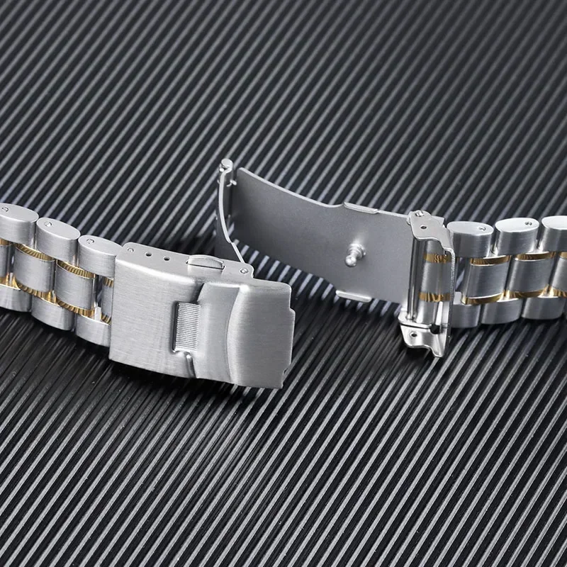 Elegant Stainless Steel Curved End Watch Bracelet with Metal Folding Buckle