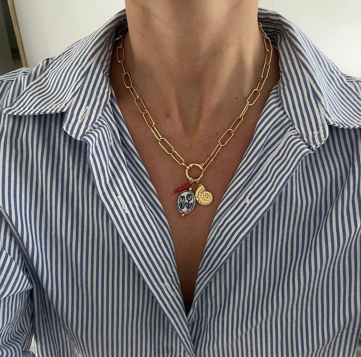 Charm Stainless Steel Conch Ceramic Tulip Pendant Womens Necklace