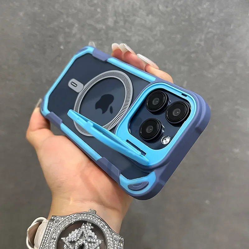 Armor Fold Lens Stand Magnetic Case for iPhone - Side View