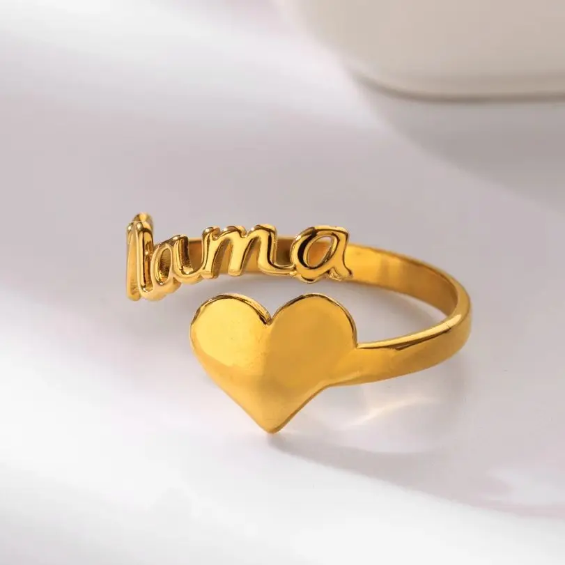 Engraved MAMA Rings Heart Shape Stainless Steel Ring