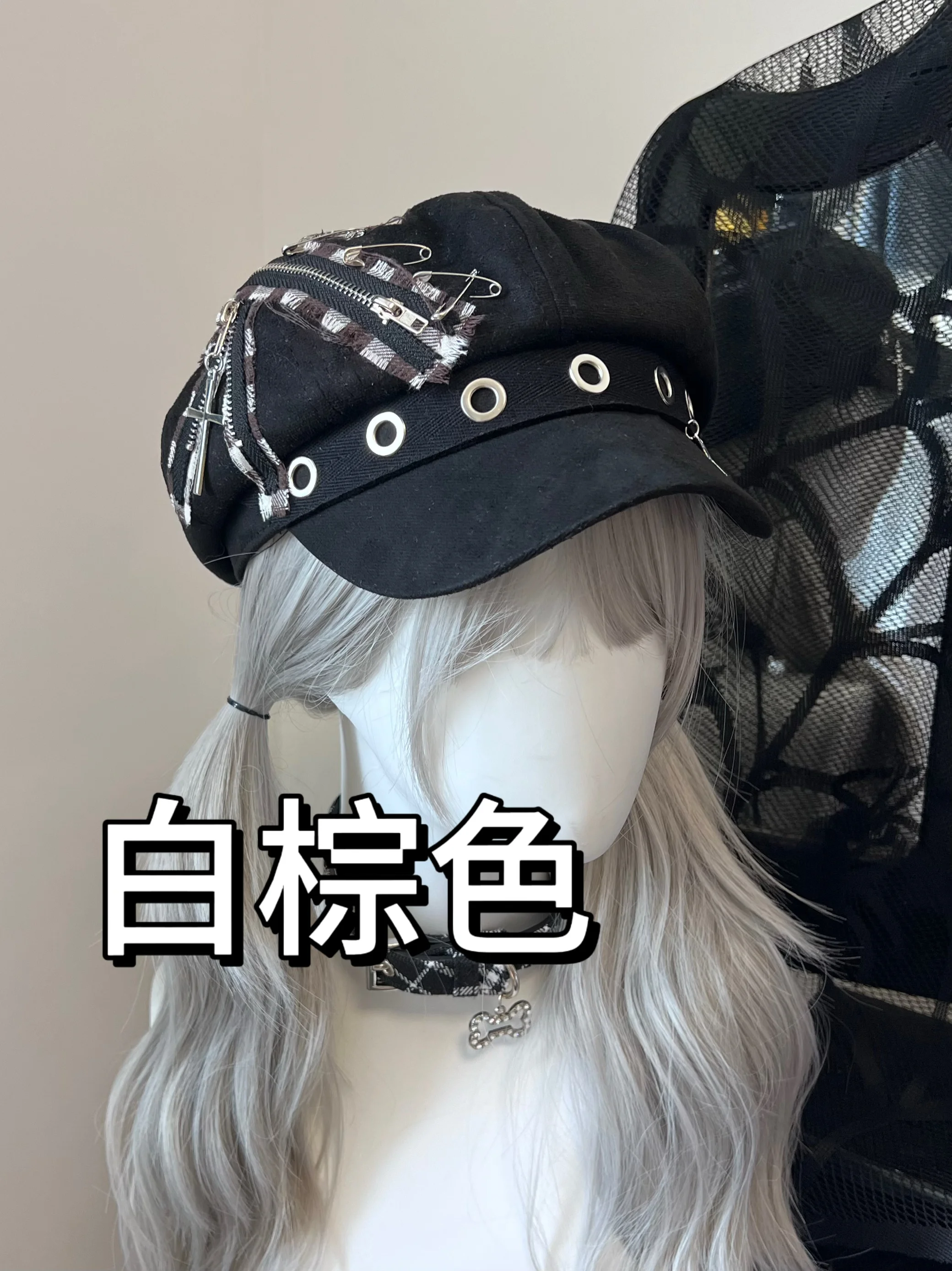 Women\'s Punk Beret Hats 90% Wool Blend Beret Cap Goth Hat Japanese Subculture Beret Women Cool Girl main image 2