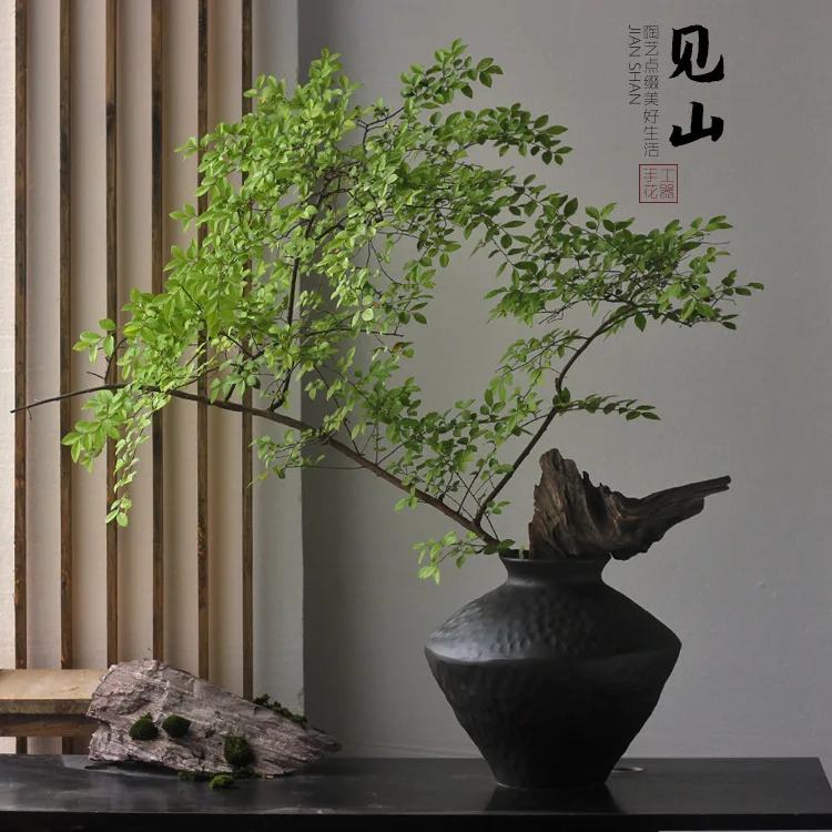 Black coarse clay pot new Chinese retro Zen ceramic vase decoration wabi-Sabi Homestay Teahouse Hotel decoration 3