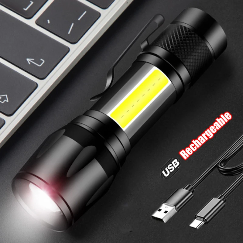

Portable LED Rechargeable Flashlight with COB Side Mini Zoom Torch Light High Power Night Cycling Waterproof Tactical Flashlight