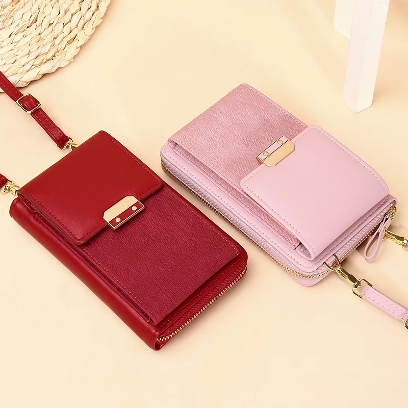 New Women Messenger Bags Luxury Pu Leather Handbags Outing Shoulder Bags Phone Wallet Solid Small Crossbody Long Strap