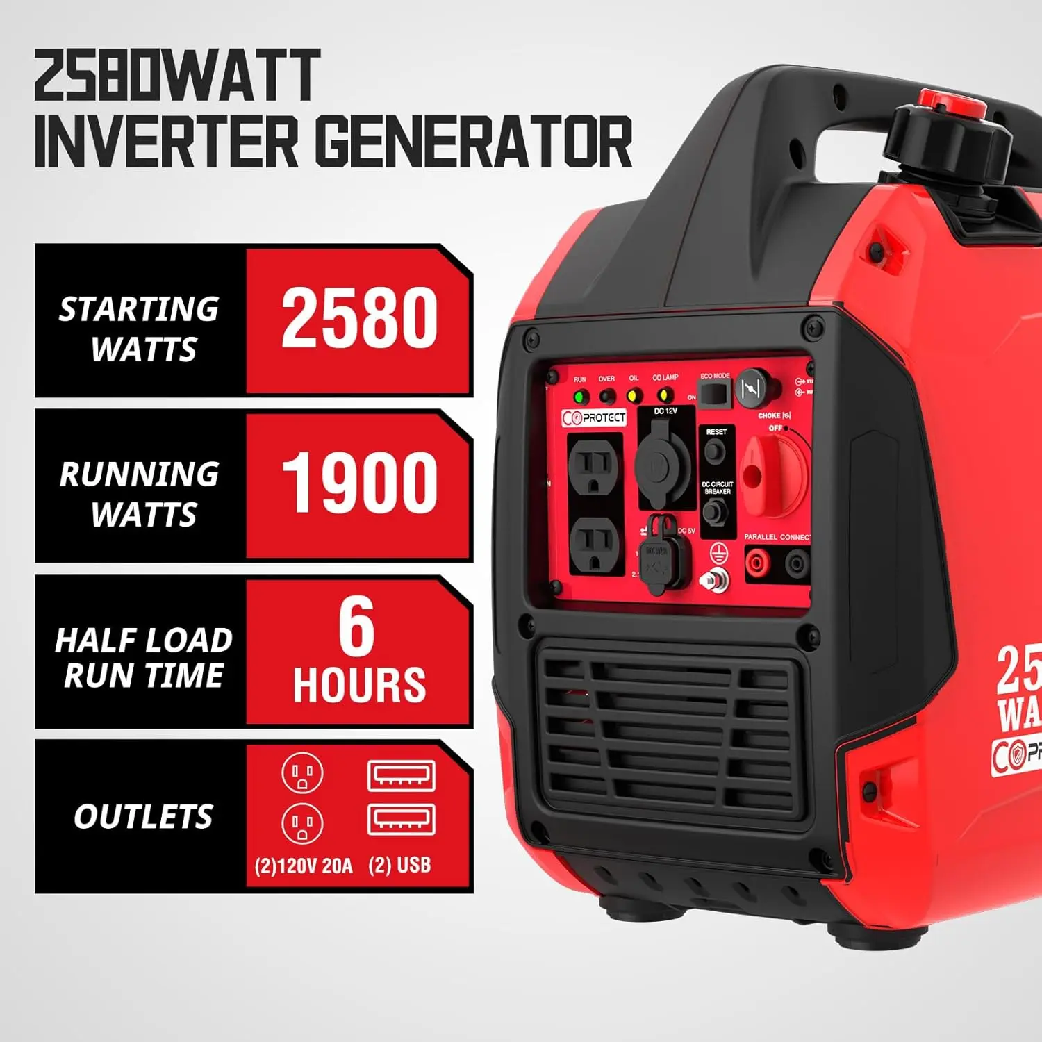 PowerSmart 2500-Watt Gas Powered Portable Inverter Generator CO Sensor Super Quiet for Camping Tailgating Home Emergency Use