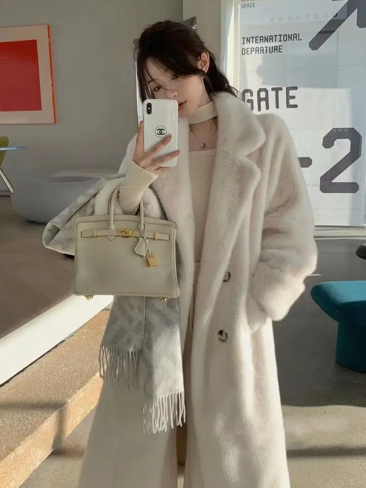 

Winter Fur Lamb Wool Jacket for Women Warm Thick Double Sided Coat Retro High Street Lady Chic Pocket Long Sleeve Outwear QY31