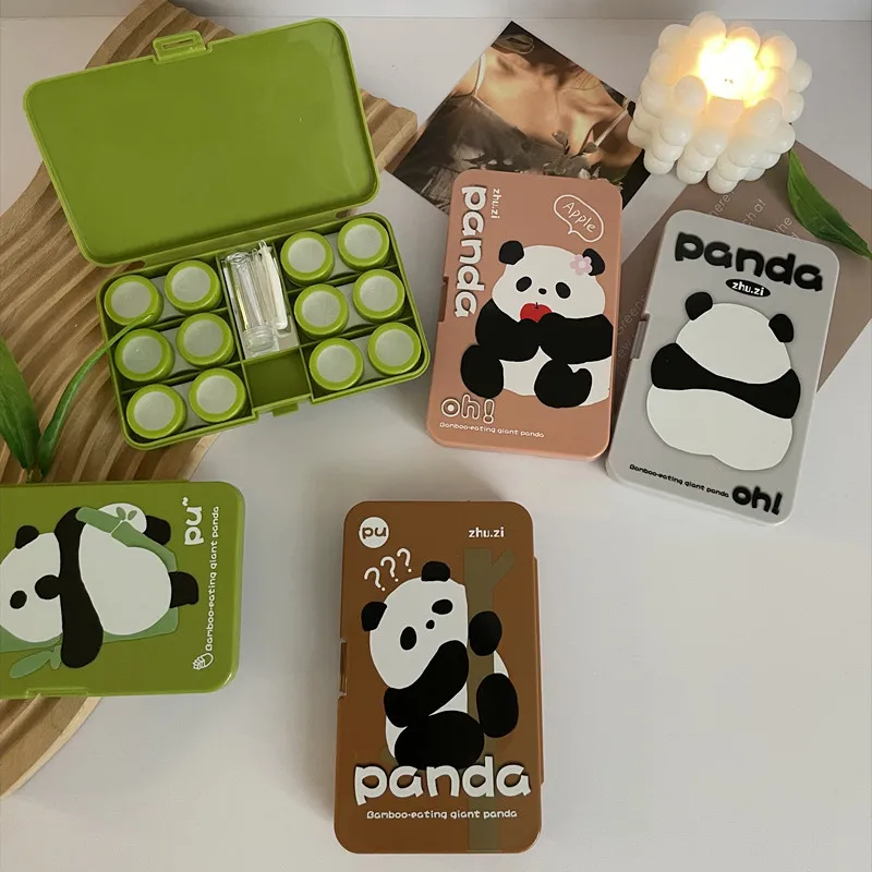 

Lovely Glasses Case Panda Portable Contact Lens Box Companion Care Box with Mirror Fashion Leisure Cosmetic Pupil Box Six Pairs