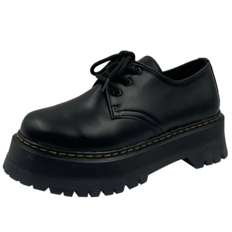 

Fashion Women's Black Round Toe British Style Lace Up Flat Platform Pumps Shoes