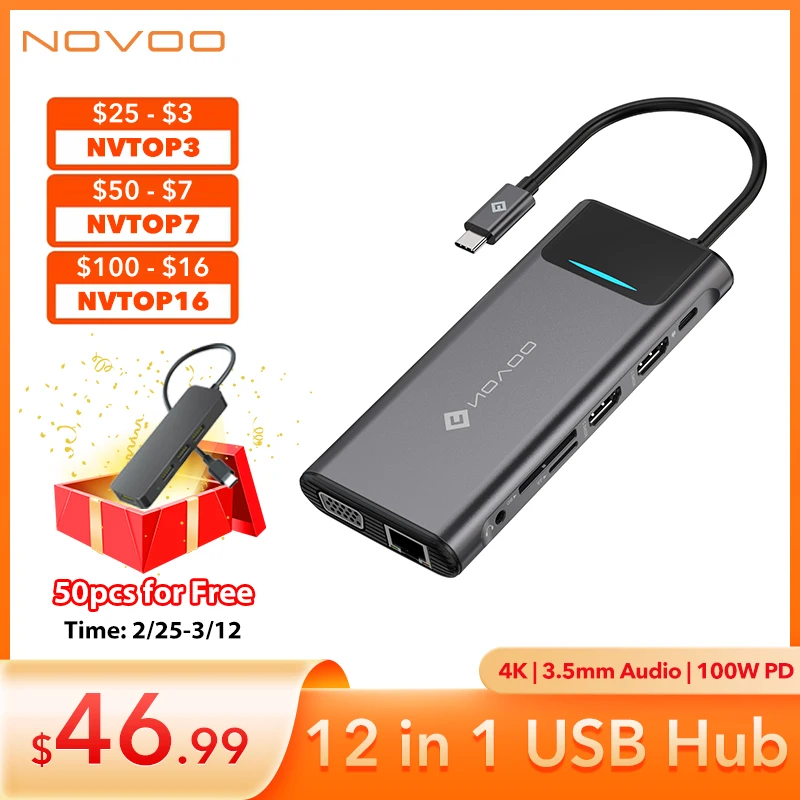 NOVOO 12 в 1 USB 3.0 концентратор для Nintendo Switch Type C to HDMI 100 Вт адаптер док-станция ноутбука