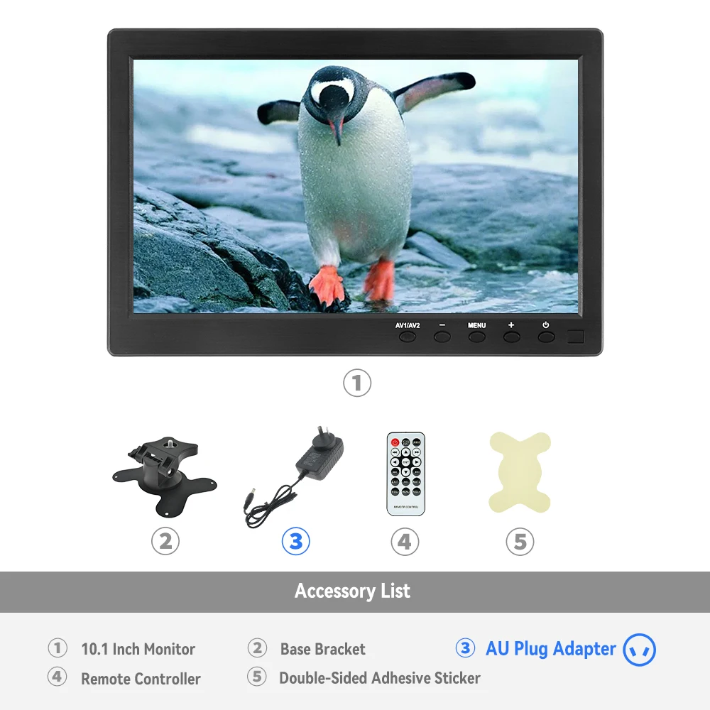 BINWEI 10,1-Zoll-LCD-HD-Monitor, Mini-TV und Computerlautsprecher, HDMI-VGA-Display, Farbbildschirm, Auto-Rückfahrkamera und Heimsicherheitssystem