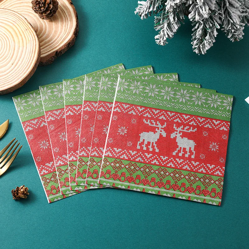10/20 Stück Weihnachtsfeierzubehör Elch Lego Patchwork Stickerei Elemente voller Einwegservietten Schmetterling Knochen Bart Papier – Detail 2
