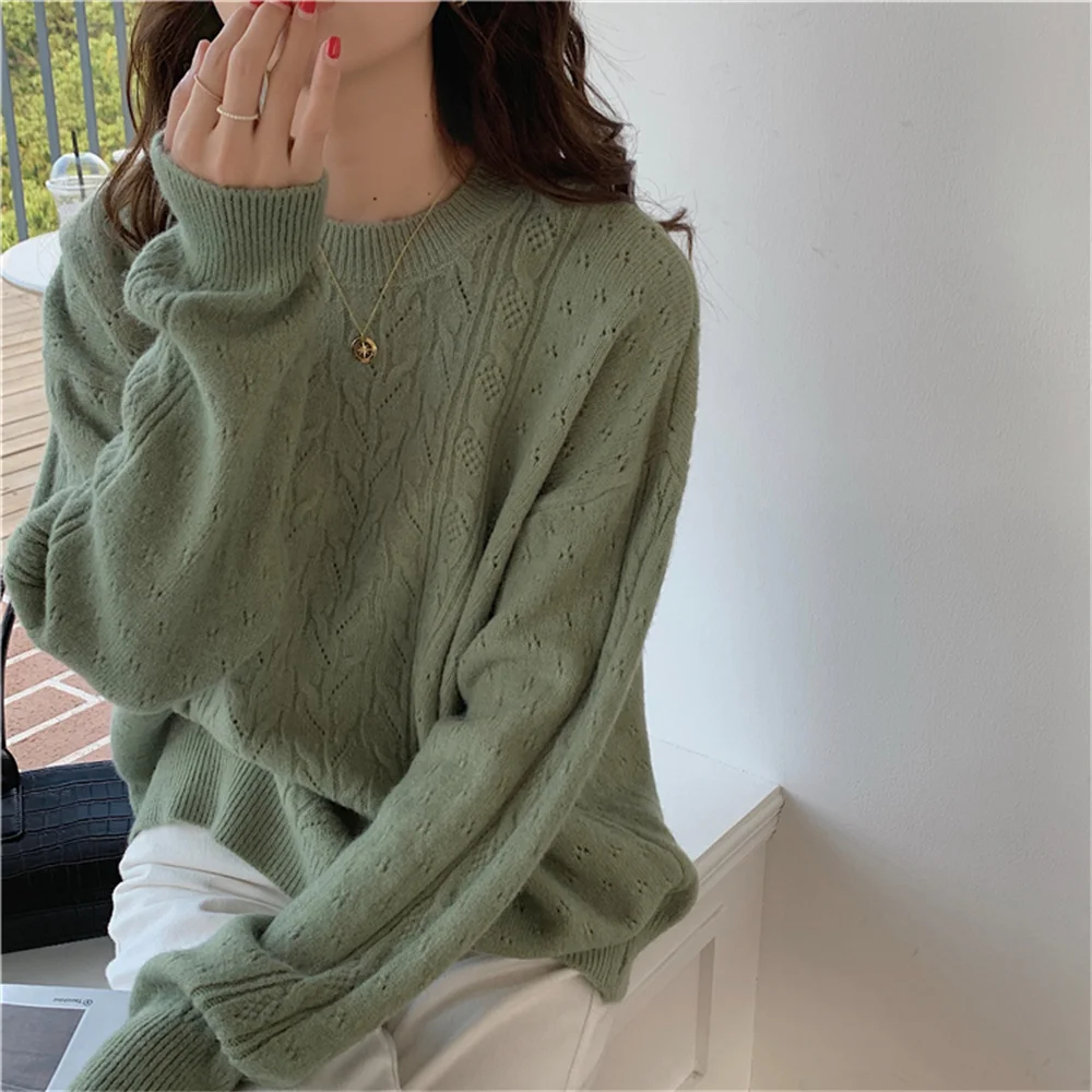HziriP 7 Colors Twisted Pullover Sweaters Lazy Style Chic Lady Loose 2021 Hot High Quality Jumpers Elegant Stylish Women Tops cropped cardigan Sweaters