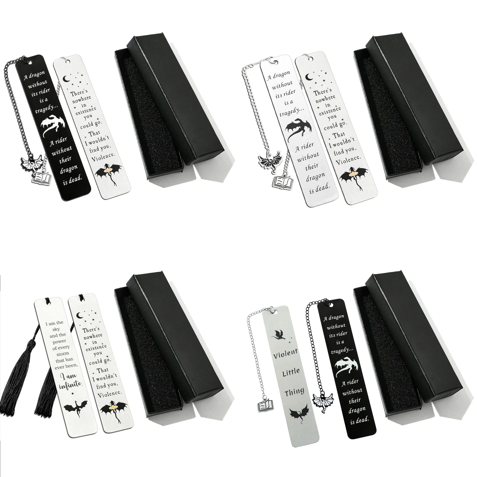 Elegant Fourth Wing Bookmark Set in Premium Black Gift Box (2 Pieces)