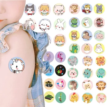 120 개/대 만화 라운드 밴드 보조 어린이 스킨 백신 주입 구멍 패치 상처 Kawaii 접착 붕대